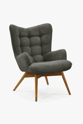 Moderner grüner Stoffsessel mit Eichenholzbeinen Wohnzimmer